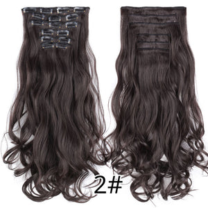Alileader 6Pcs/Set 22" Hairpiece 140G Straight 16 Clips In False Styling Hair Synthetic Clip In Hair Extensions Heat Resistant