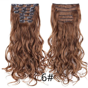 Alileader 6Pcs/Set 22" Hairpiece 140G Straight 16 Clips In False Styling Hair Synthetic Clip In Hair Extensions Heat Resistant