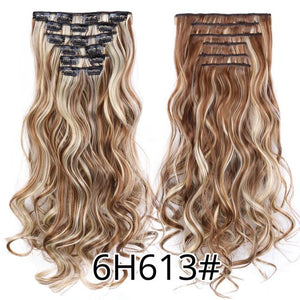 Alileader 6Pcs/Set 22" Hairpiece 140G Straight 16 Clips In False Styling Hair Synthetic Clip In Hair Extensions Heat Resistant