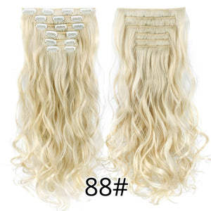 Alileader 6Pcs/Set 22" Hairpiece 140G Straight 16 Clips In False Styling Hair Synthetic Clip In Hair Extensions Heat Resistant