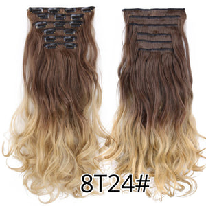 Alileader 6Pcs/Set 22" Hairpiece 140G Straight 16 Clips In False Styling Hair Synthetic Clip In Hair Extensions Heat Resistant