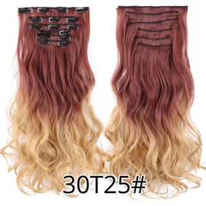 Alileader 6Pcs/Set 22" Hairpiece 140G Straight 16 Clips In False Styling Hair Synthetic Clip In Hair Extensions Heat Resistant