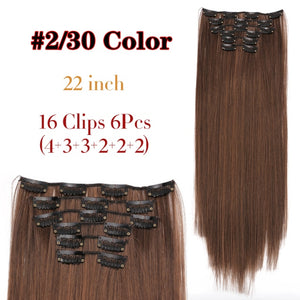 Alileader 6Pcs/Set 22" Hairpiece 140G Straight 16 Clips In False Styling Hair Synthetic Clip In Hair Extensions Heat Resistant
