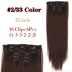 Alileader 6Pcs/Set 22" Hairpiece 140G Straight 16 Clips In False Styling Hair Synthetic Clip In Hair Extensions Heat Resistant