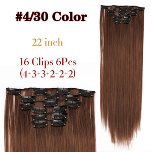 Alileader 6Pcs/Set 22" Hairpiece 140G Straight 16 Clips In False Styling Hair Synthetic Clip In Hair Extensions Heat Resistant