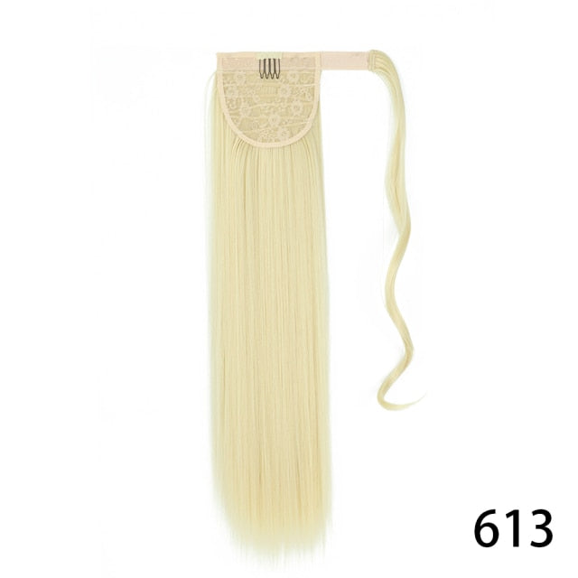 AZIR Long Straight Ponytail Hair Synthetic Extensions Heat Resistant Hair 22Inch Wrap Around Pony Hairpiece for Women