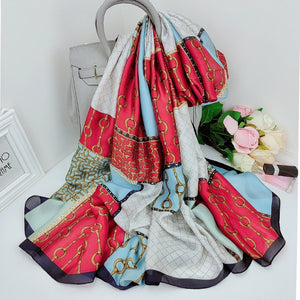 2021 Women Silk Winter Scarf Luxury Design Print Lady Beach Shawl Scarves Fashion Smooth Foulard Female Hijab