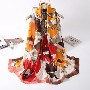 2021 Women Silk Winter Scarf Luxury Design Print Lady Beach Shawl Scarves Fashion Smooth Foulard Female Hijab