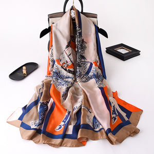 2021 Women Silk Winter Scarf Luxury Design Print Lady Beach Shawl Scarves Fashion Smooth Foulard Female Hijab