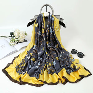 2021 Women Silk Winter Scarf Luxury Design Print Lady Beach Shawl Scarves Fashion Smooth Foulard Female Hijab