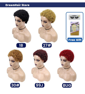 Short Curly Hair Wigs Pixie Cut Brazilian Human Hair For Black Women Natural Black 150% Density Glueless Afro Kinky Curly Wig
