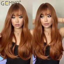 Load image into Gallery viewer, GEMMA Red Brown Copper Ginger Long Straight Synthetic Wigs for Women Natural Wave Wigs with Bangs Heat Resistant Cosplay Hair