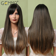 Load image into Gallery viewer, GEMMA Red Brown Copper Ginger Long Straight Synthetic Wigs for Women Natural Wave Wigs with Bangs Heat Resistant Cosplay Hair