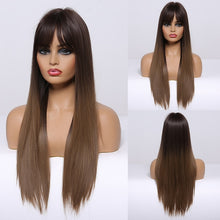Load image into Gallery viewer, GEMMA Red Brown Copper Ginger Long Straight Synthetic Wigs for Women Natural Wave Wigs with Bangs Heat Resistant Cosplay Hair