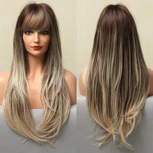 Load image into Gallery viewer, GEMMA Red Brown Copper Ginger Long Straight Synthetic Wigs for Women Natural Wave Wigs with Bangs Heat Resistant Cosplay Hair