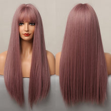 Load image into Gallery viewer, GEMMA Red Brown Copper Ginger Long Straight Synthetic Wigs for Women Natural Wave Wigs with Bangs Heat Resistant Cosplay Hair