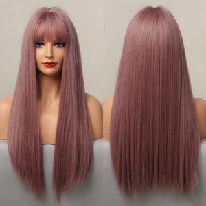 GEMMA Red Brown Copper Ginger Long Straight Synthetic Wigs for Women Natural Wave Wigs with Bangs Heat Resistant Cosplay Hair