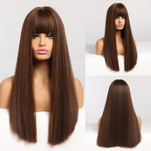Load image into Gallery viewer, GEMMA Red Brown Copper Ginger Long Straight Synthetic Wigs for Women Natural Wave Wigs with Bangs Heat Resistant Cosplay Hair