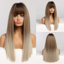 Load image into Gallery viewer, GEMMA Red Brown Copper Ginger Long Straight Synthetic Wigs for Women Natural Wave Wigs with Bangs Heat Resistant Cosplay Hair