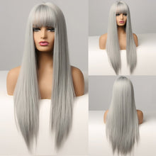 Load image into Gallery viewer, GEMMA Red Brown Copper Ginger Long Straight Synthetic Wigs for Women Natural Wave Wigs with Bangs Heat Resistant Cosplay Hair