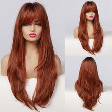 Load image into Gallery viewer, GEMMA Red Brown Copper Ginger Long Straight Synthetic Wigs for Women Natural Wave Wigs with Bangs Heat Resistant Cosplay Hair