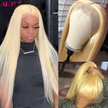 Load image into Gallery viewer, 42&quot; 613 13x4 Lace Front Human Hair Wigs Pre Plucked Glueless Brazilian Straight Blonde Transparent Lace Frontal Wig 150% Remy