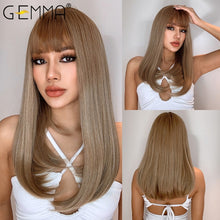 Load image into Gallery viewer, GEMMA Red Brown Copper Ginger Long Straight Synthetic Wigs for Women Natural Wave Wigs with Bangs Heat Resistant Cosplay Hair