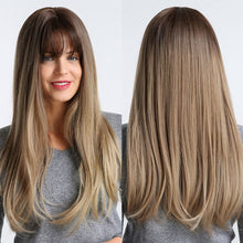 Load image into Gallery viewer, GEMMA Red Brown Copper Ginger Long Straight Synthetic Wigs for Women Natural Wave Wigs with Bangs Heat Resistant Cosplay Hair
