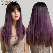 Load image into Gallery viewer, GEMMA Red Brown Copper Ginger Long Straight Synthetic Wigs for Women Natural Wave Wigs with Bangs Heat Resistant Cosplay Hair