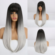 Load image into Gallery viewer, GEMMA Red Brown Copper Ginger Long Straight Synthetic Wigs for Women Natural Wave Wigs with Bangs Heat Resistant Cosplay Hair