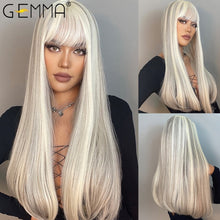Load image into Gallery viewer, GEMMA Red Brown Copper Ginger Long Straight Synthetic Wigs for Women Natural Wave Wigs with Bangs Heat Resistant Cosplay Hair
