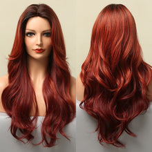 Load image into Gallery viewer, GEMMA Red Brown Copper Ginger Long Straight Synthetic Wigs for Women Natural Wave Wigs with Bangs Heat Resistant Cosplay Hair