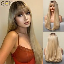Load image into Gallery viewer, GEMMA Red Brown Copper Ginger Long Straight Synthetic Wigs for Women Natural Wave Wigs with Bangs Heat Resistant Cosplay Hair
