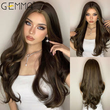 Load image into Gallery viewer, GEMMA Red Brown Copper Ginger Long Straight Synthetic Wigs for Women Natural Wave Wigs with Bangs Heat Resistant Cosplay Hair