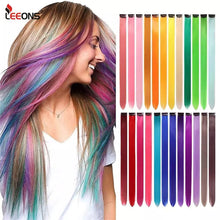 Load image into Gallery viewer, Leeons Synthetic Hair Extensions With Clips Heat Resistant Straight Hair Extensions Color Colored Black Hair Clip Womens 12G/Pcs