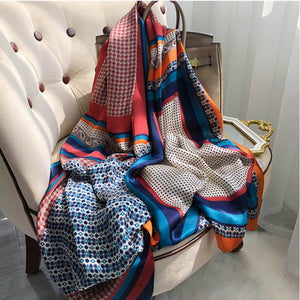 2021 Women Silk Winter Scarf Luxury Design Print Lady Beach Shawl Scarves Fashion Smooth Foulard Female Hijab