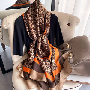 2021 Women Silk Winter Scarf Luxury Design Print Lady Beach Shawl Scarves Fashion Smooth Foulard Female Hijab
