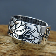 Load image into Gallery viewer, 100%Pure Silver Jewelry Lotus Flower Open Ring For Men
