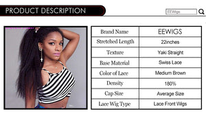 EEWIGS Kinky Straight Synthetic Wig 180% Density Black Wig With Natural Hairline Heat Resistant Lace Front Wigs For Black Women