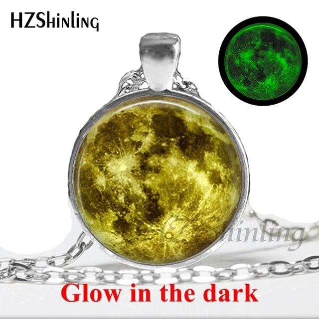 handmade full moon lunar eclipse glow in the dark necklace