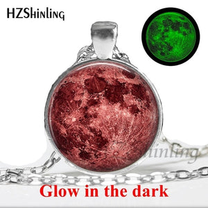 handmade full moon lunar eclipse glow in the dark necklace
