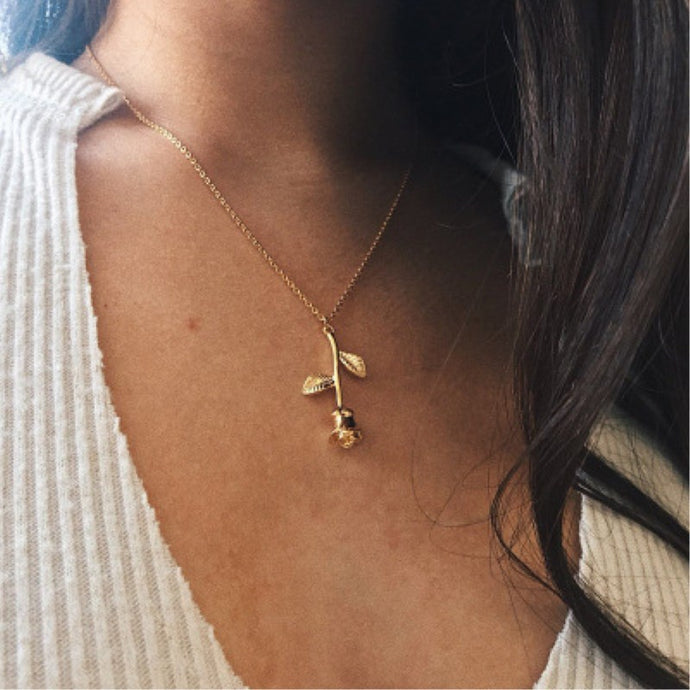 Pink Gold Rose Statement Pendant Necklace