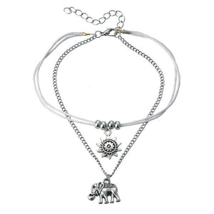 Vintage Multiple Layers Anklets Retro Elephant Sun Pendant Foot Jewelry
