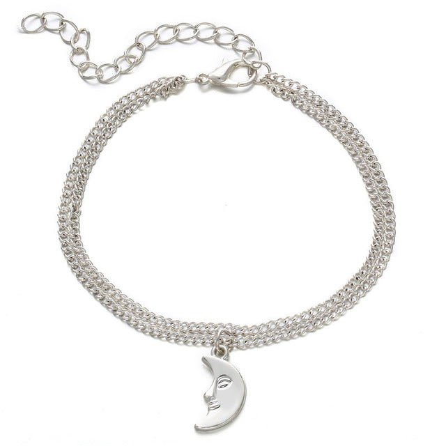 Vintage Multiple Layers Anklets Retro Elephant Sun Pendant Foot Jewelry