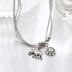 Vintage Multiple Layers Anklets Retro Elephant Sun Pendant Foot Jewelry