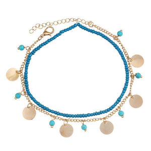 Vintage Multiple Layers Anklets Retro Elephant Sun Pendant Foot Jewelry