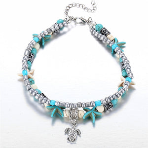 Vintage Multiple Layers Anklets Retro Elephant Sun Pendant Foot Jewelry