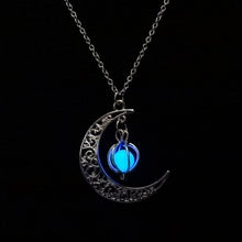 Load image into Gallery viewer, Night moon  glow In the dark pendant necklaces with longsilver plated chain