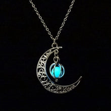 Load image into Gallery viewer, Night moon  glow In the dark pendant necklaces with longsilver plated chain