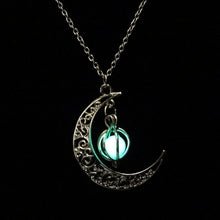Load image into Gallery viewer, Night moon  glow In the dark pendant necklaces with longsilver plated chain